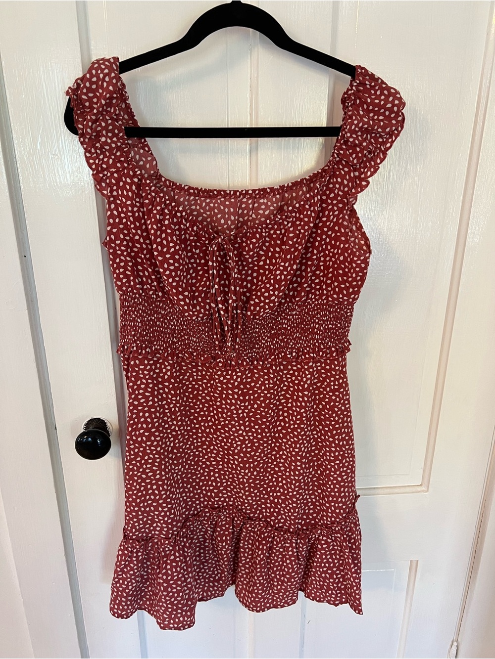 Women's Red Printed Smocked Mini Dress